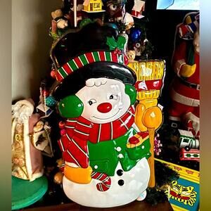 Vintage Molded Plastic Snowman Christmas 35 Inches Long